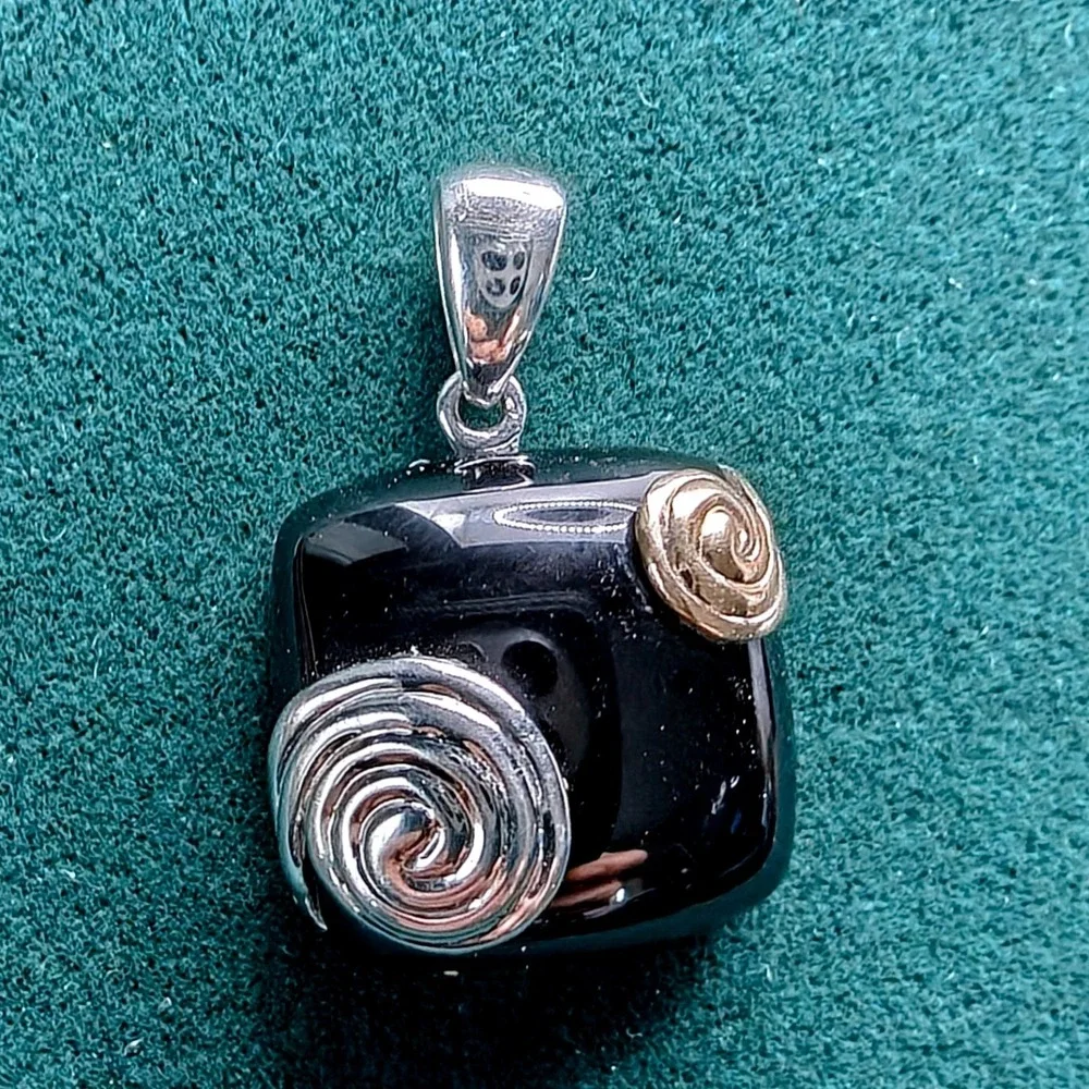 Lorenzo Black Onyx Pendant Sterling Silver 18k Yellow Gold Spiral Mixed Metal